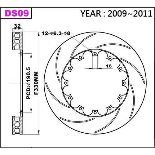 K-Sport Reibring-Set vorn DS09 330x32mm geschlitzt - Gen. 2009-2011