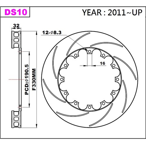 K-Sport front brake disc set DS10 330x32mm slotted - gen. 2011+