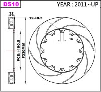 K-Sport front brake disc set DS10 330x32mm slotted - gen....