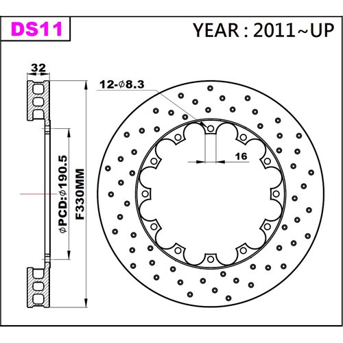 K-Sport front brake disc set DS11 330x32mm drilled - gen. 2011+