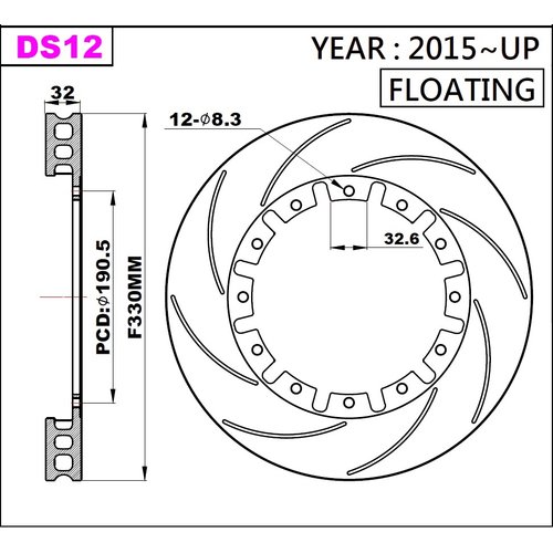 K-Sport front brake disc set DS12 330x32mm slotted - gen. 2015+