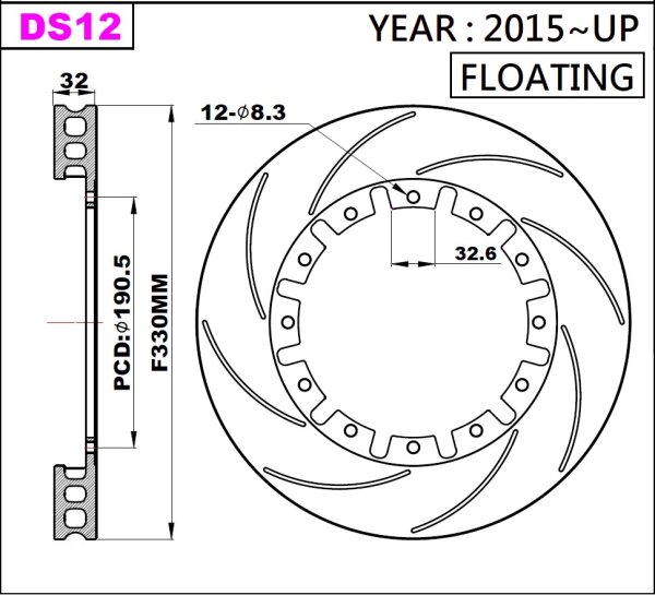 K-Sport front brake disc set DS12 330x32mm slotted - gen. 2015+