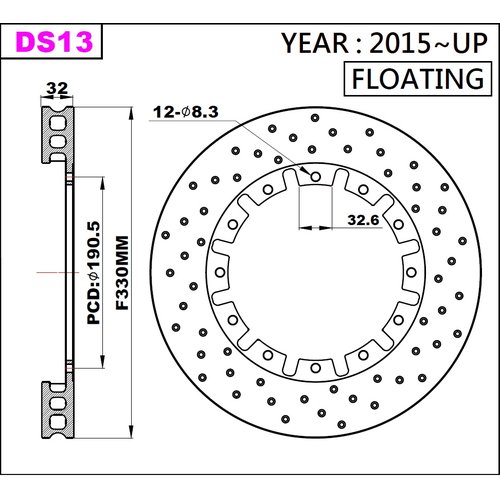 K-Sport front brake disc set DS13 330x32mm drilled - gen. 2015+