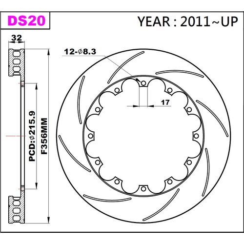 K-Sport front brake disc set DS20 356x32mm slotted - gen. 2011+
