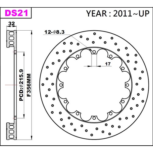 K-Sport front brake disc set DS21 356x32mm drilled - gen. 2011+