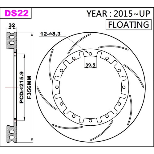 K-Sport front brake disc set DS22 356x32mm slotted - gen. 2015+