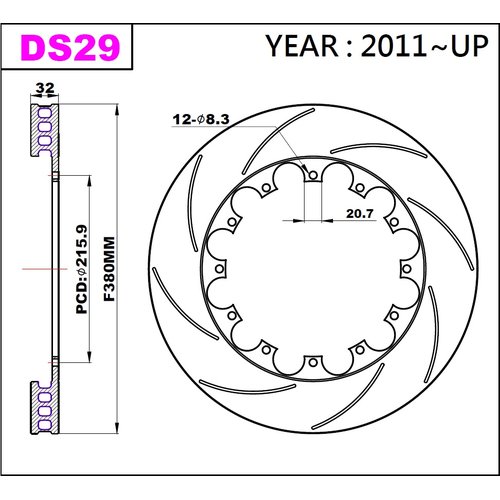 K-Sport front brake disc set DS29 380x32mm slotted - gen. 2011+