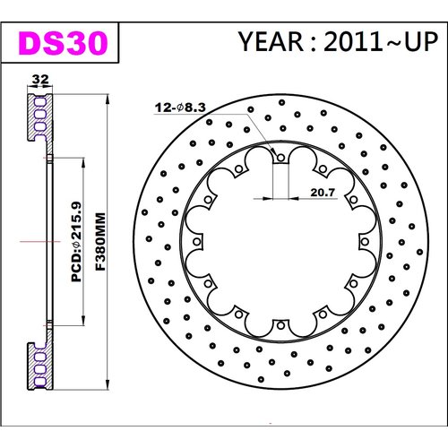 K-Sport front brake disc set DS30 380x32mm drilled - gen. 2011+