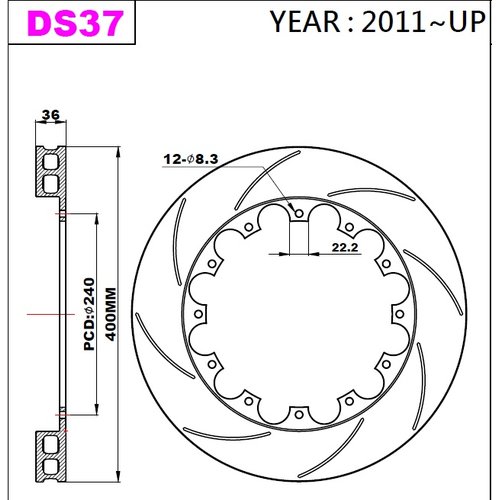 K-Sport front brake disc set DS37 400x36mm slotted - gen. 2011+