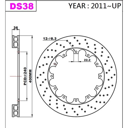K-Sport front brake disc set DS38 400x36mm drilled - gen. 2011+