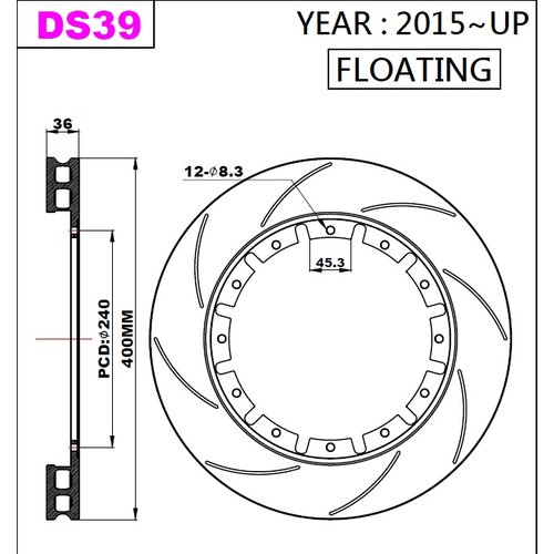 K-Sport front brake disc set DS39 400x36mm slotted - gen. 2015+