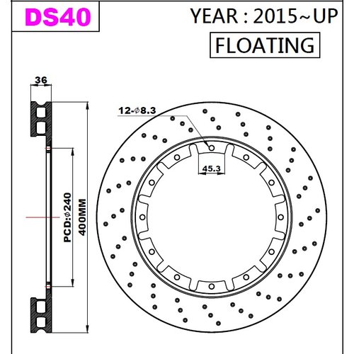 K-Sport front brake disc set DS40 400x36mm drilled - gen. 2015+