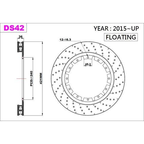 K-Sport front brake disc set DS42 421x36mm drilled - gen. 2015+