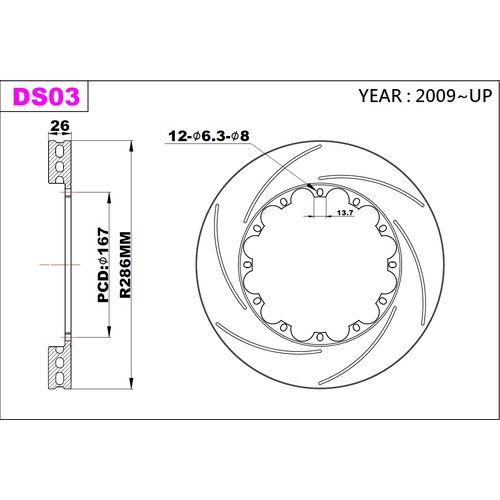 K-Sport Reibring-Set hinten DS03 286x26mm geschlitzt - Gen. 2009+