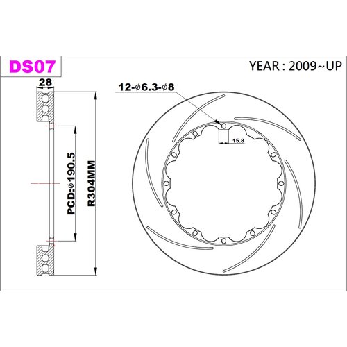 K-Sport Reibring-Set hinten DS07 304x28mm geschlitzt - Gen. 2009+