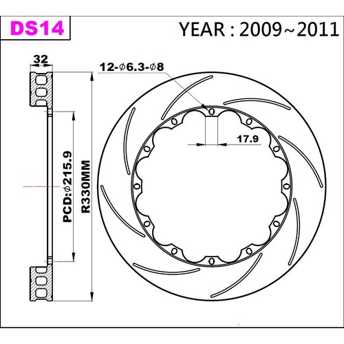 K-Sport rear brake disc set DS14 330x32mm slotted - gen. 2009-2011