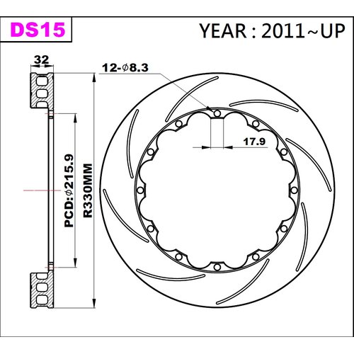 K-Sport rear brake disc set DS15 330x32mm slotted - gen. 2011+