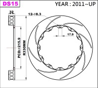 K-Sport rear brake disc set DS15 330x32mm slotted - gen....