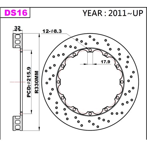 K-Sport rear brake disc set DS16 330x32mm drilled - gen. 2011+