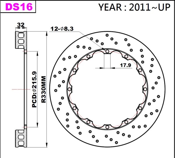 K-Sport rear brake disc set DS16 330x32mm drilled - gen. 2011+