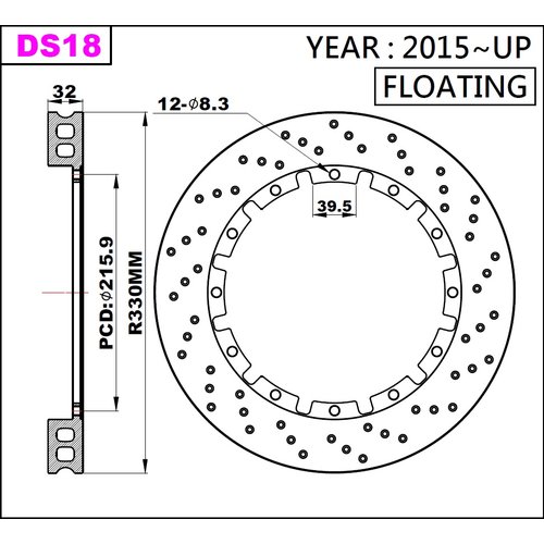 K-Sport rear brake disc set DS18 330x32mm drilled - gen. 2015+