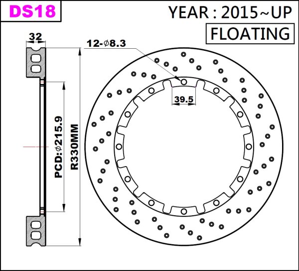K-Sport rear brake disc set DS18 330x32mm drilled - gen. 2015+