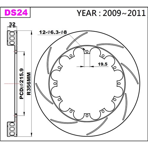 K-Sport rear brake disc set DS24 330x32mm slotted - gen. 2009-2011