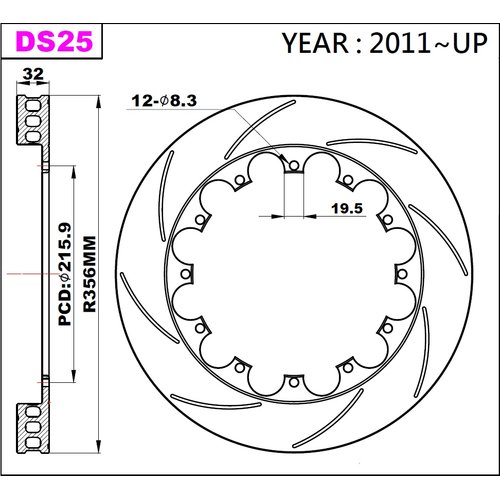 K-Sport rear brake disc set DS25 356x32mm slotted - gen. 2011+