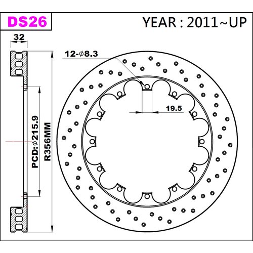 K-Sport rear brake disc set DS26 356x32mm gelocht - gen. 2011+