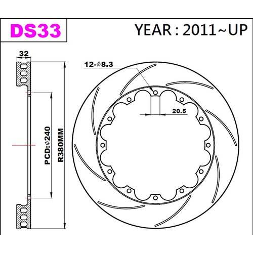 K-Sport Reibring-Set hinten DS33 380x32mm geschlitzt - Gen. 2011+