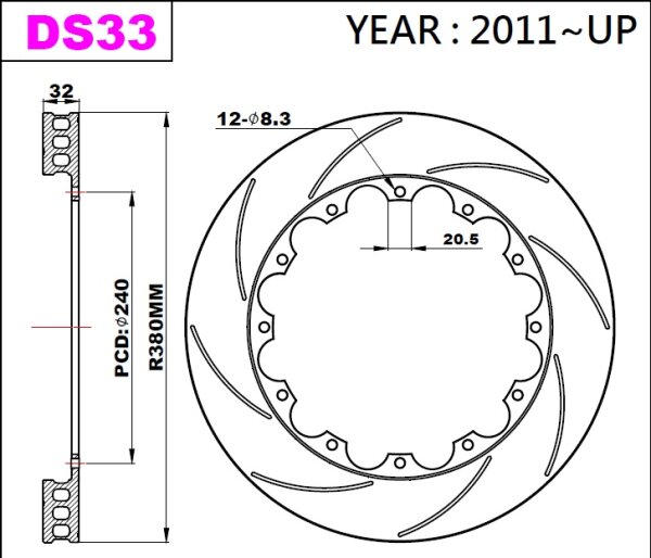 K-Sport Reibring-Set hinten DS33 380x32mm geschlitzt - Gen. 2011+