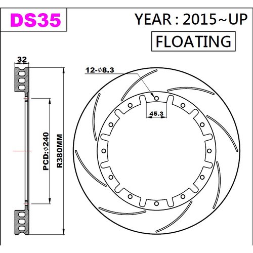 K-Sport rear brake disc set DS35 380x32mm slotted - gen. 2015+