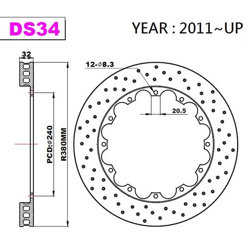 K-Sport rear brake disc set DS34 380x32mm drilled - gen. 2011+