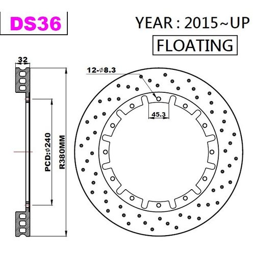 K-Sport rear brake disc set DS36 380x32mm drilled - gen. 2015+